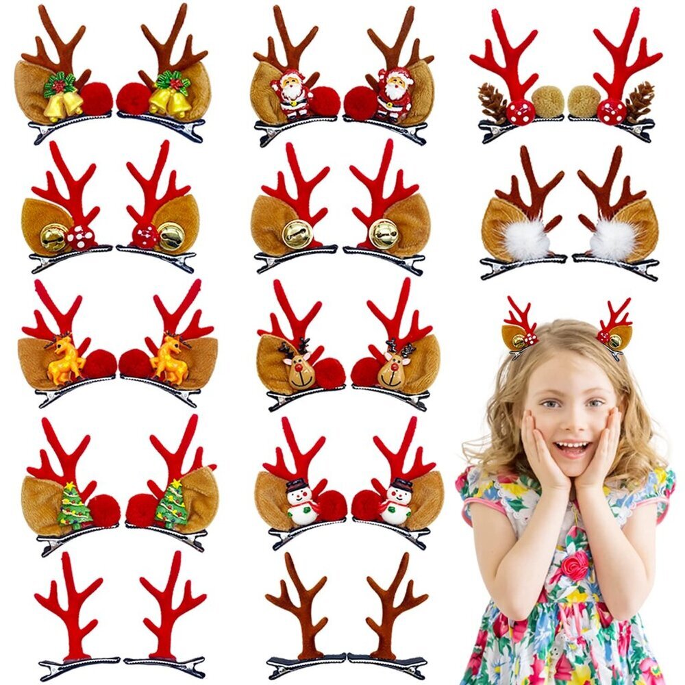 Reindeer Hair Clips Set 12 Pairs Christmas Hair Accessories For Women Girls
